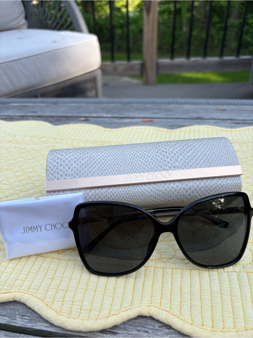 Jimmy Choo Black Oversized Women's Sunglasses with White Textured Case